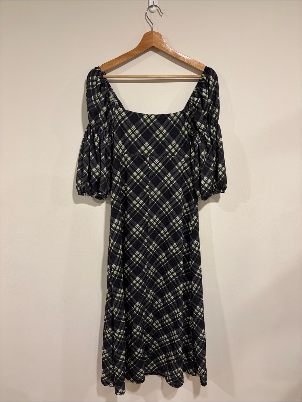 NWT Topshop Check Square Neck Puff Sleeve Midi Dress Women’s Size 6 Whimsigoth - Picture 5 of 8